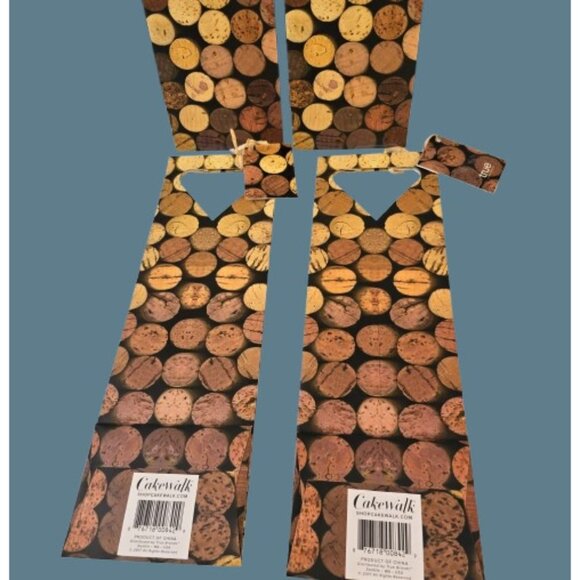 4 Wine Gift Bags Cakewalk Bottle Corks Pattern Fits Single Bottle - Picture 3 of 4
